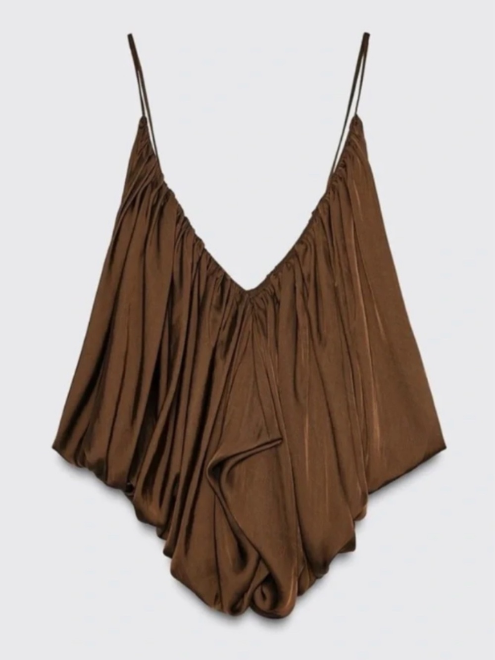 Zara ZW Collection Draped Satin Effect Tank Top. Color - Tobacco. Size M